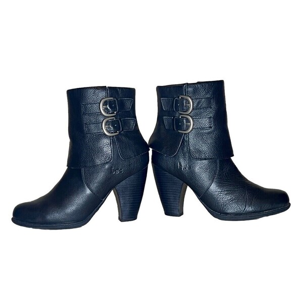 BOC Women's 6.5 Black Traipse Pebbled Leather Heeled Buckle Boot - Picture 3 of 10